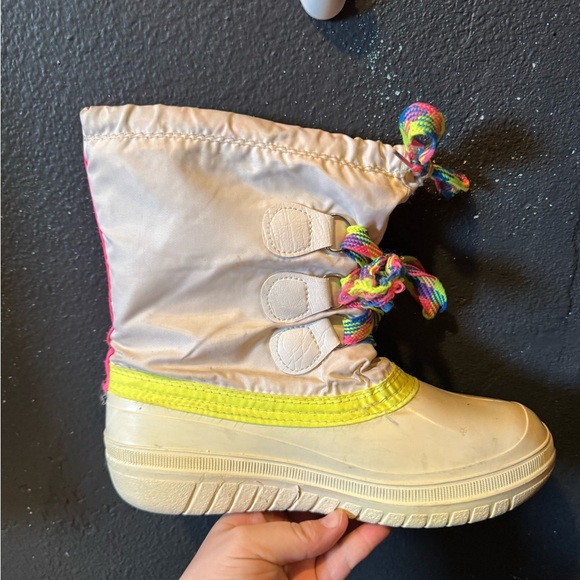 Women’s Vintage Kamik Cream Rainbow Winter Rain Boots with Unique Lacing - Picture 6 of 8
